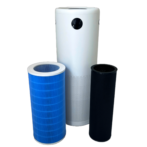 A portable air purifier that sits on the floor
